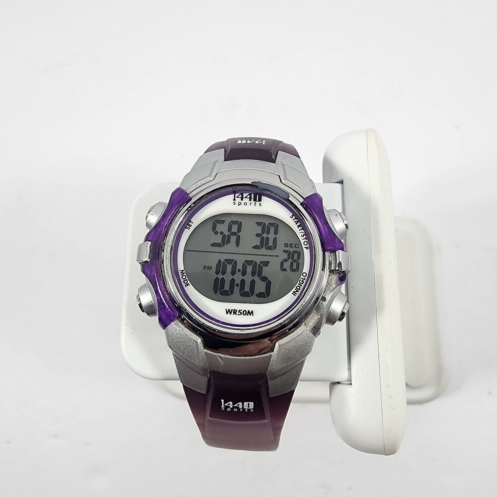 Timex 1440 Sports T5K459 Digital Quartz Chronograph Purple Gray Indiglo Watch